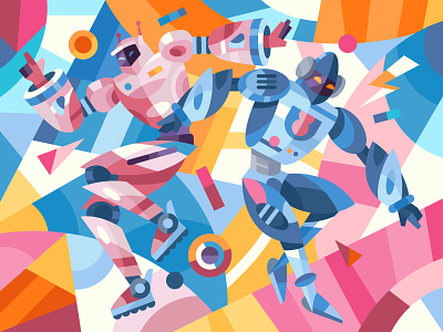Dancing Robots! dance gallery illustration modern pop art robot senko vector