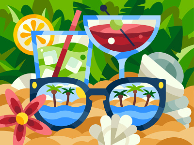 Sea in Reflection cocktail flowers illustration rest senko shell sunglasses vacation