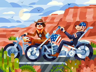 Easy Rider 🏜 biker cactus desert dogs illustration motorcycle road senko