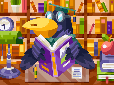 Raven Professor bird education illustration library professor raven senko studying