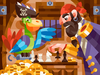 Pirate And Parrot chess game gold illustration parrot pirate senko ship