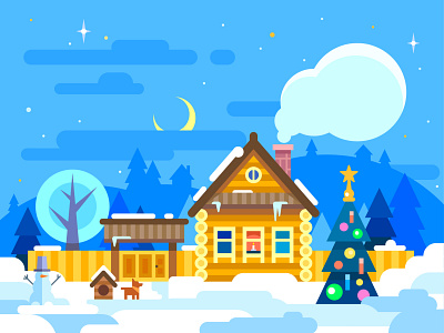 🏠 Izba (Winter is now!) christmas tree flat house illustrator senko snowman winter wood