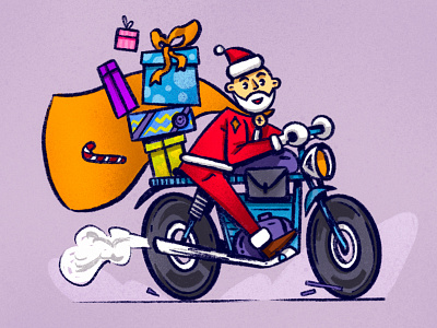 🎅 Holidays are coming!! design holidays illustration motorcycle presents procreate santa claus senko