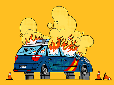 🔥 Welter cops №3 car fire illustration police procreate spain timelapse yellow