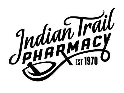 Indian Trail Pharmacy Logo WIP apothecary cyclone lettering logo mortar pestle pharmacy ranger