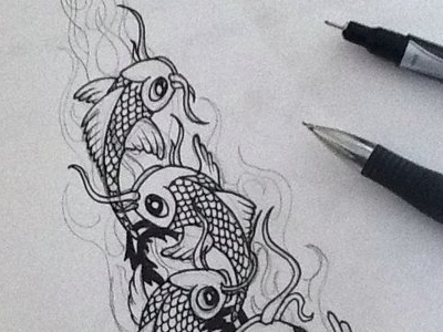 Koi + Flames drawing illustration koi penncil sharpie pen