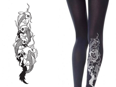Leggings black fish koi legs stockings tattoo