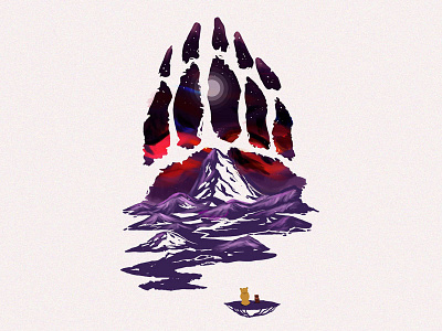 A Paw For A Full Moon animal aurora full moon illustration landscape mountain