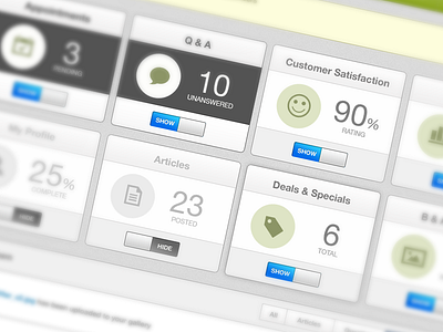 Module Family blue button call clean colors dashboard gray green icons interface module numbers pop stats tracking ui