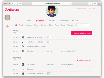 Birdhouse for Autism UI Redesign app interface minimal redesign screenshot ui webapp