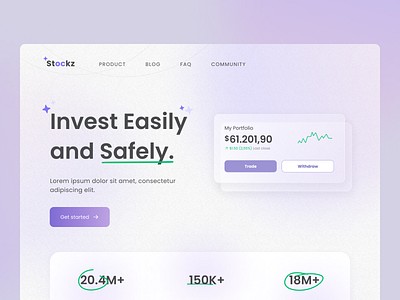Stockz - Invest Easily and Safely funding hero landing page nft stock website