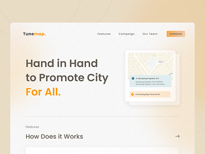 Tunemap - Hand in hand to promote city for all design hero landing page mobile app website