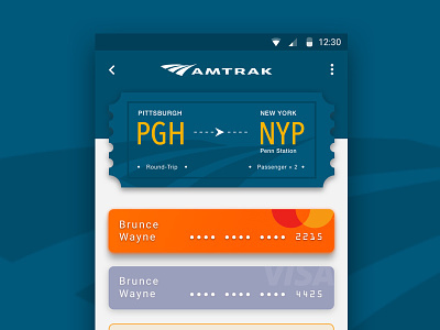 Credit Card Checkout - #002 Daily UI Design 002 amtrak android dailyui mobile ticket ui ux