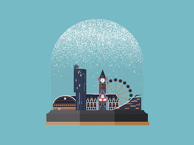 Manchester Snow Globe - Christmas Card Design blue card christmas globe manchester snow