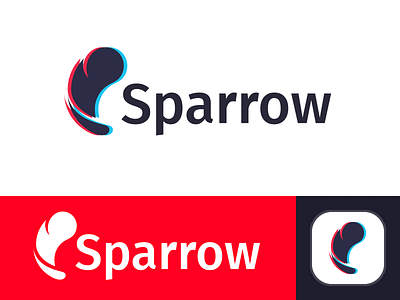 Feather Sparrow Logo 3d feather feathers icon logo logodesign red sparrow