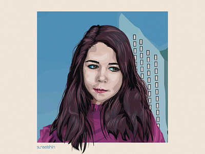 Melancholy adobe illustrator blue brunette girl illustration vector art vector portrait