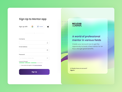 Sign Up to mentor app dailyui design mentor sign in sign up signup trainer training ui uiux uiuxdesign ux