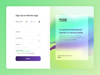 Sign Up to mentor app