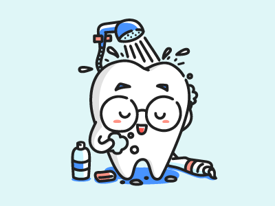 A Bathing Tooth bathing blue happy tooth