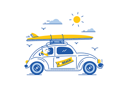 Go Surfing! blue car illustration surf vector