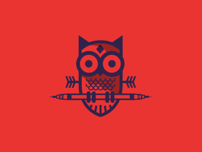 Owl arrow diamond eyes illustration owl pen rapidograph red