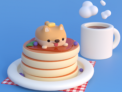 Shiba Pancakes 3d 3d character 3dart art character cinema4d design graphic design lowpoly