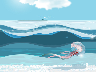 Sardinia Travel Illustration beach illustration italy jellyfish travel