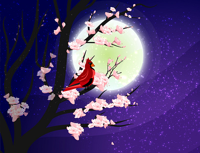 Springtime - death and rebirth artist bird illustration cardinal cherryblossom cherryblossomtree illustration illustration art illustrator seasons springtime tree