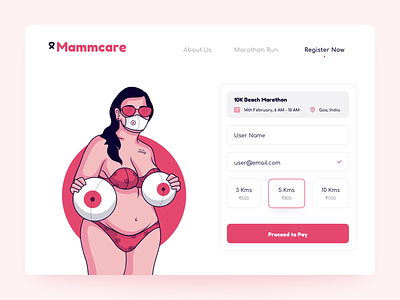 Mammcare RUn boobs breast breast cancer erotic healthcare illustration landingpage red pink ssc tetas website