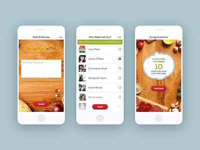 Fazoli Rate & Review app design food app illustrations invite friends mobile app order rate review social app ui design uiux