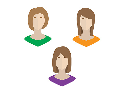 Three Women Avatars anonymous avatar green hair human orange purple women