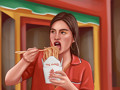 Girl eating wok creative dribbble girl illustration portrait wok