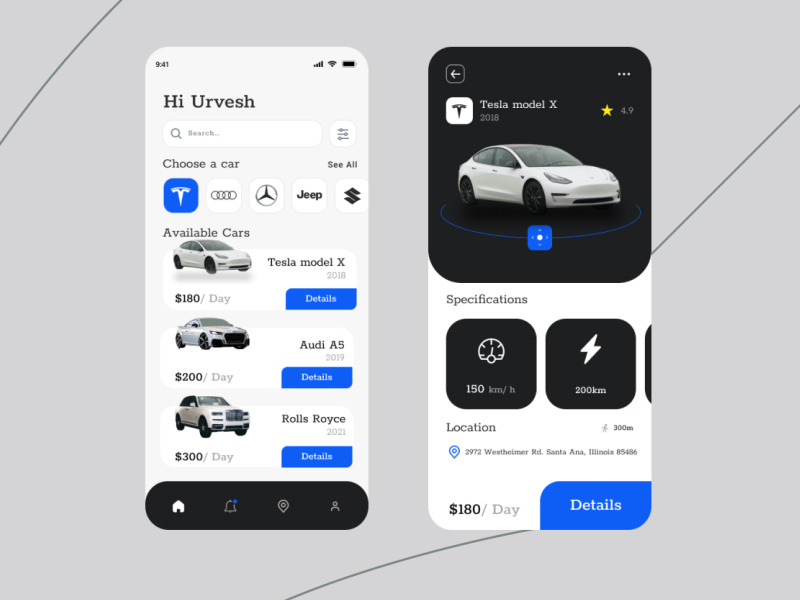 Car rent ui design by Urvesh Kavar on Dribbble