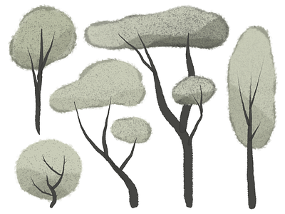 Four trees one bush animation design graphic design illustration procreate