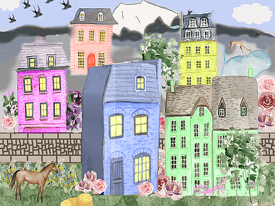 Quaint Village fun village horse mountain goat pastel houses quaint village swallows would love to live here