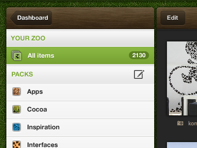 Zootool on the iPad brown design grass green interface ipad wood