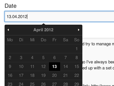 Kirby Datepicker dark datepicker helvetica simple