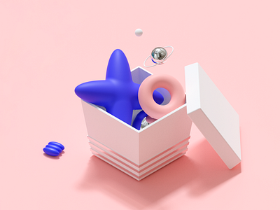 3d illustration gift box with shapes