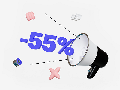 Sale speaker with shapes 3d illustration