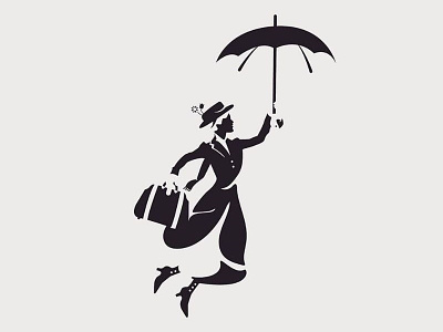 Mary Poppins black brand design disney fly illustration logo minimal nanny negative umbrella woman
