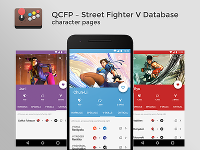 QCFP - Character Pages app app concept games material design street fighter