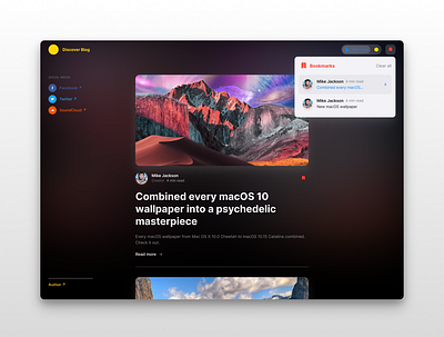 Blog dark moded app blog blog ui blur dark app dark mode dark ui darkmode dashboard dashboard app dashboard design desktop desktop design dropdown icons ios macos socialmedia spacing wallpaper