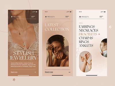 BELLEZA MOBILE WEBSITE UI CONCEPT app branding design graphic design jewellery shop ui web