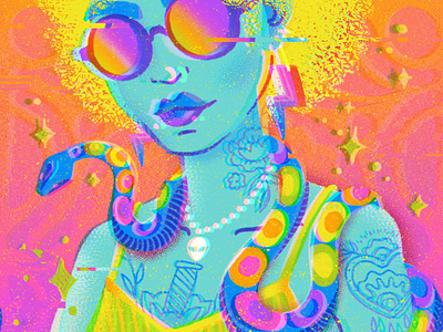 Snake Girl design digital illustration fashion illustration glitch effect ipad pro photoshop procreateapp psychedelic rainbow