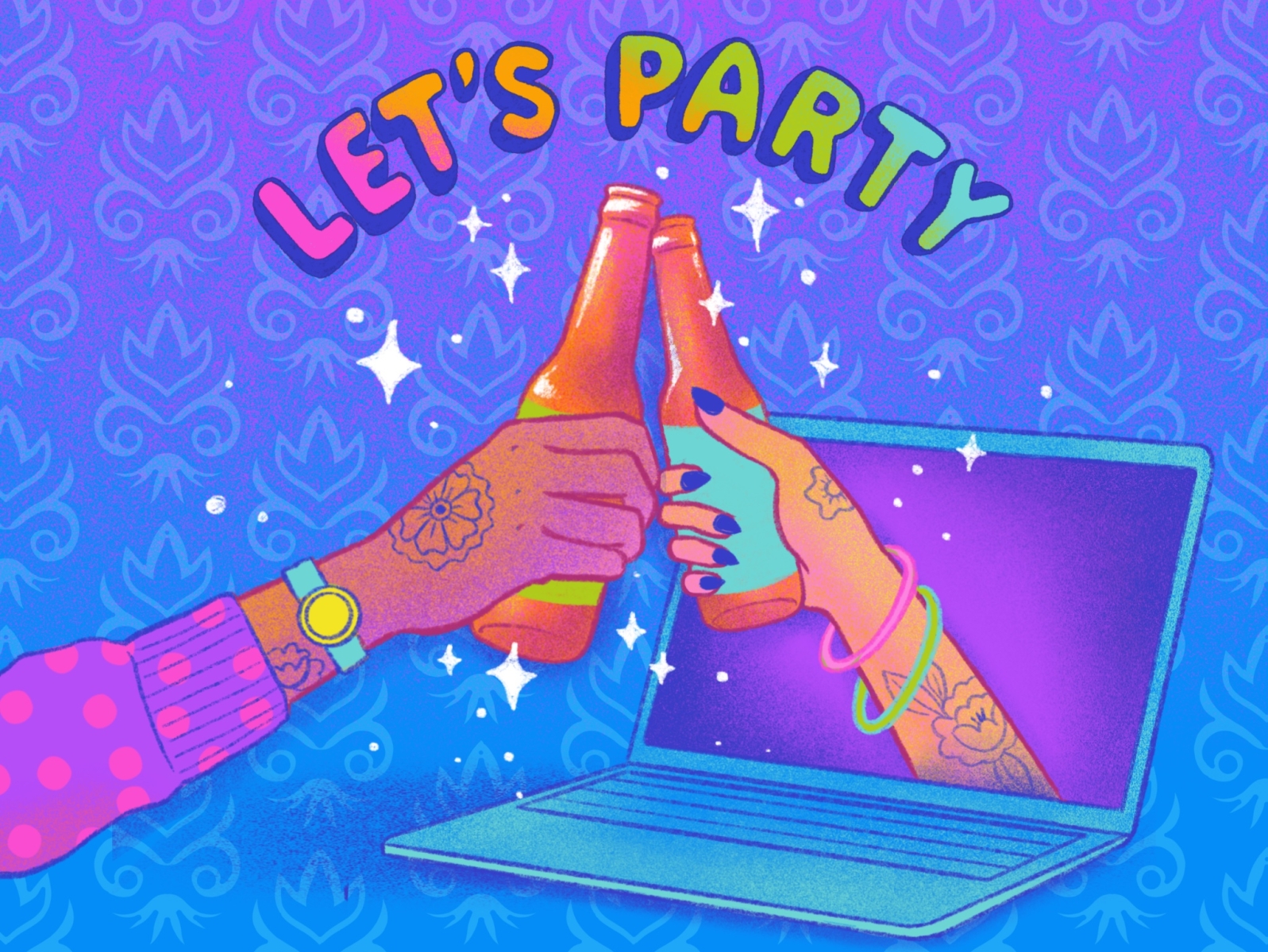 Let Party! (Social Distancing Style) covid19 design digital illustration illustration ipad pro party procreateapp quarantine video chat