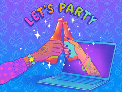 Let Party! (Social Distancing Style) covid19 design digital illustration illustration ipad pro party procreateapp quarantine video chat