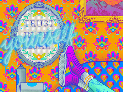 Trust Yourself advertising design digital illustration fashion illustration flowers illustration lettering pattern pattern design procreateapp rainbow