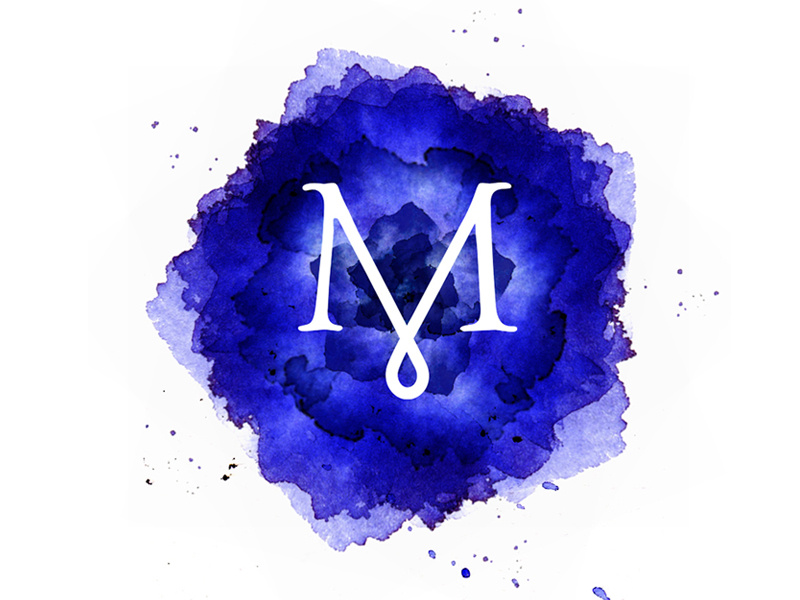 Beth Mastrude Designs identity ink watercolor logo m droplet splatter