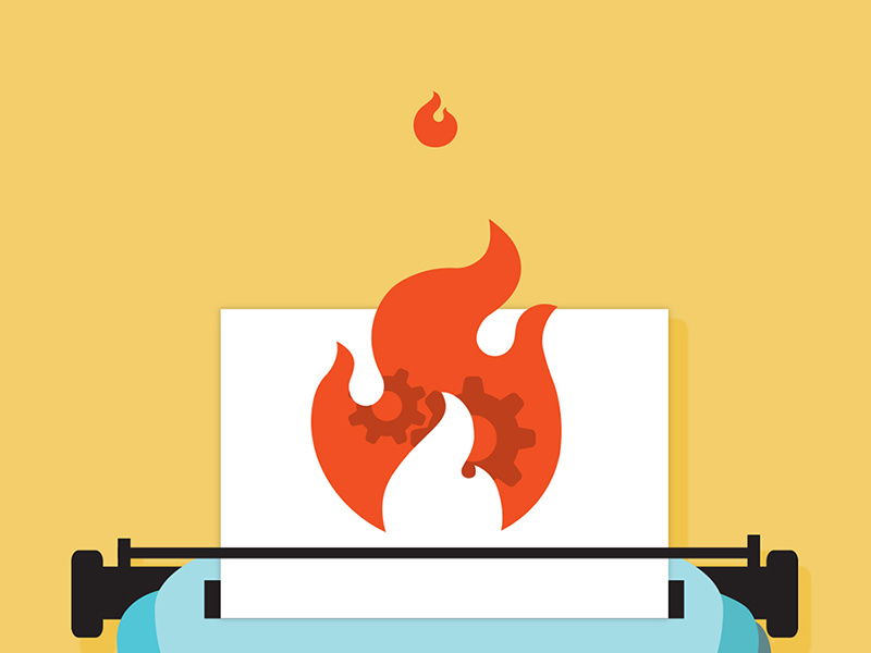 Why support stories spread like wildfire. writing flames retro design flat illustration support typewriter fire