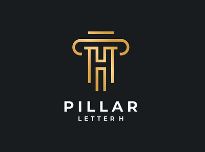 Letter H Pillar Law Gold Logo ancient branding building creative design gold graphic design h idea illustration initials inspiration law letter logo logo design monogram pillar typography vector